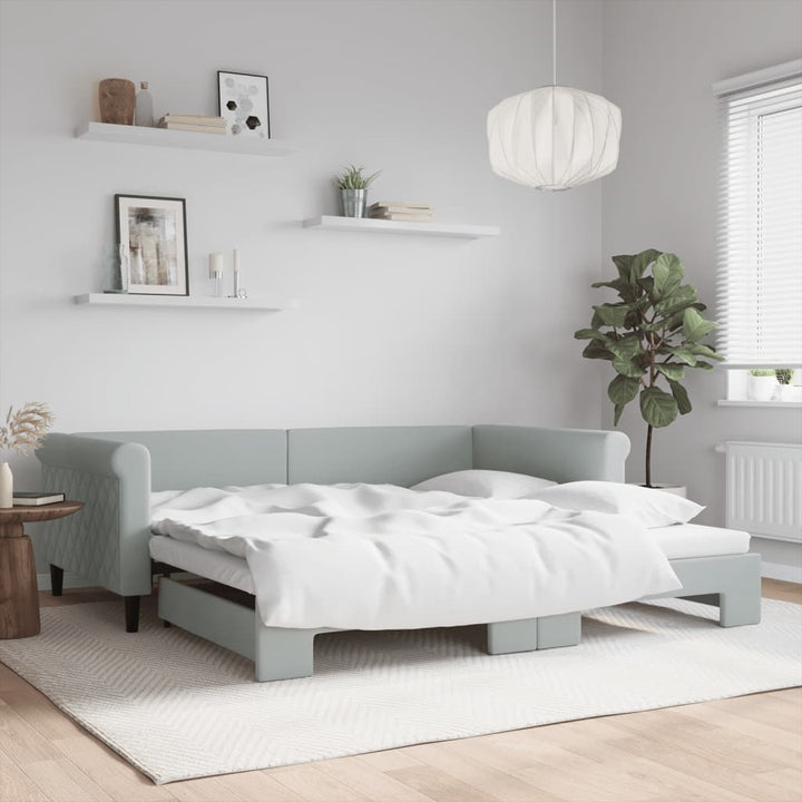 daybed med udtræk 100x200 cm velour lysegrå