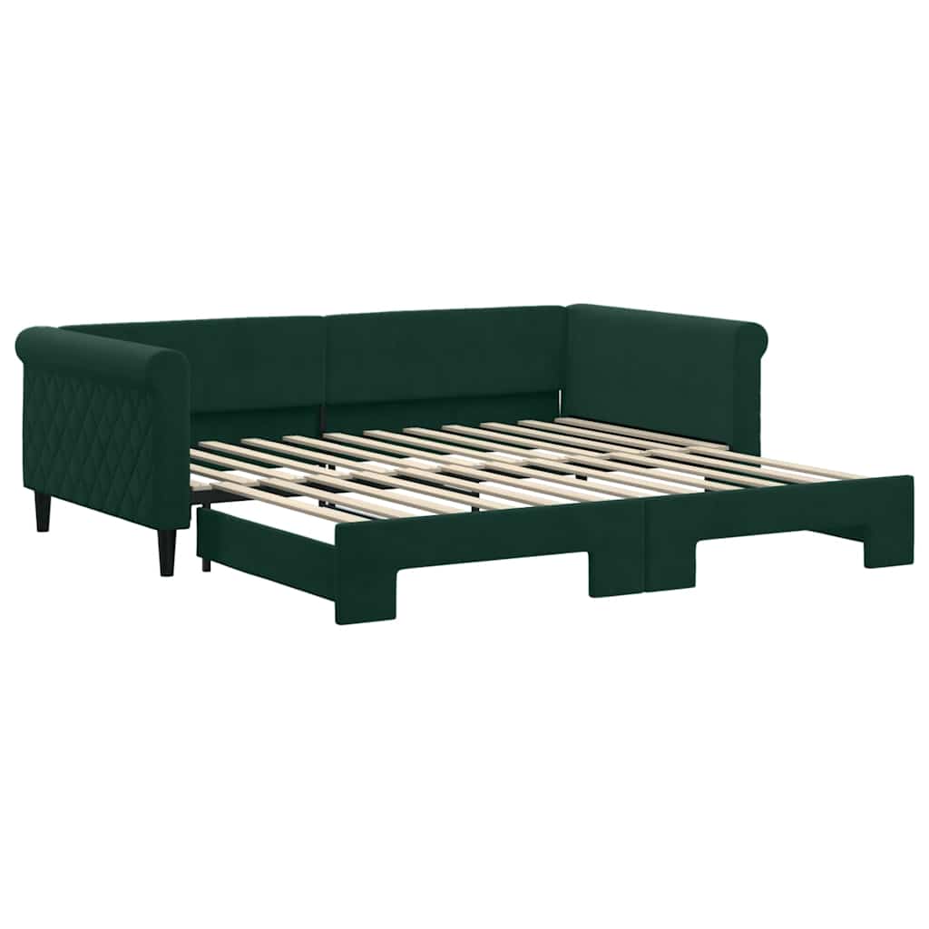 daybed med udtræk 100x200 cm velour mørkegrøn