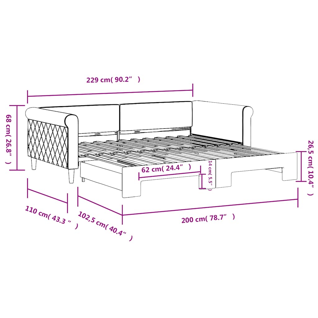 daybed med udtræk 100x200 cm velour mørkegrøn