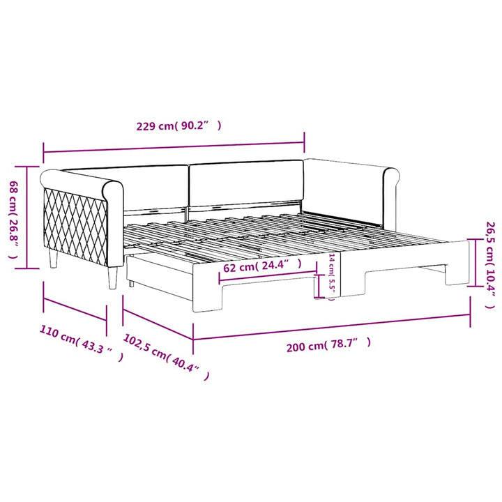 daybed med udtræk 100x200 cm velour mørkegrøn