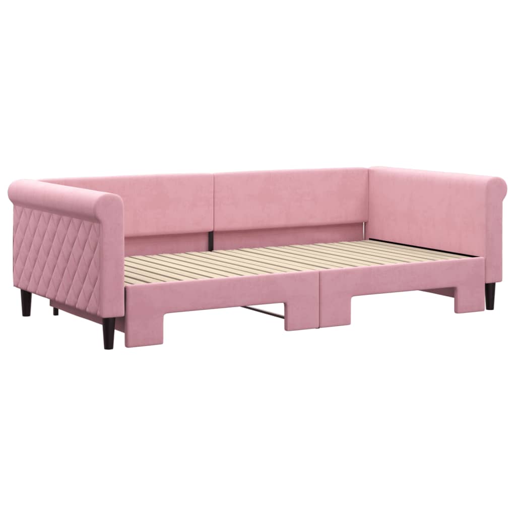 daybed med udtræk 100x200 cm velour lyserød