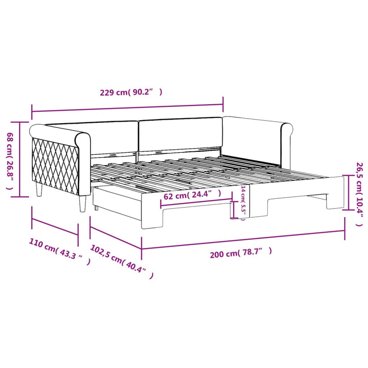 daybed med udtræk 100x200 cm velour lyserød