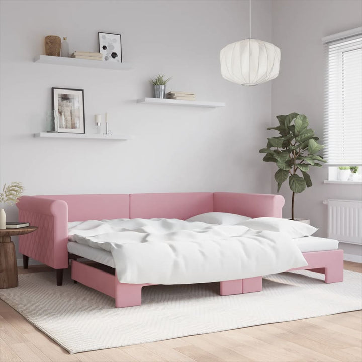 daybed med udtræk 100x200 cm velour lyserød