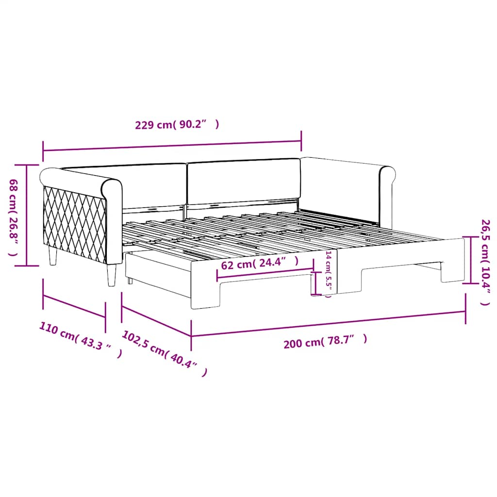daybed med udtræk 100x200 cm velour gul
