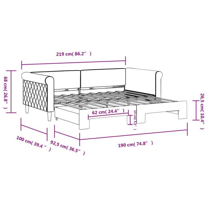 daybed med udtræk 90x190 cm velour mørkegrå