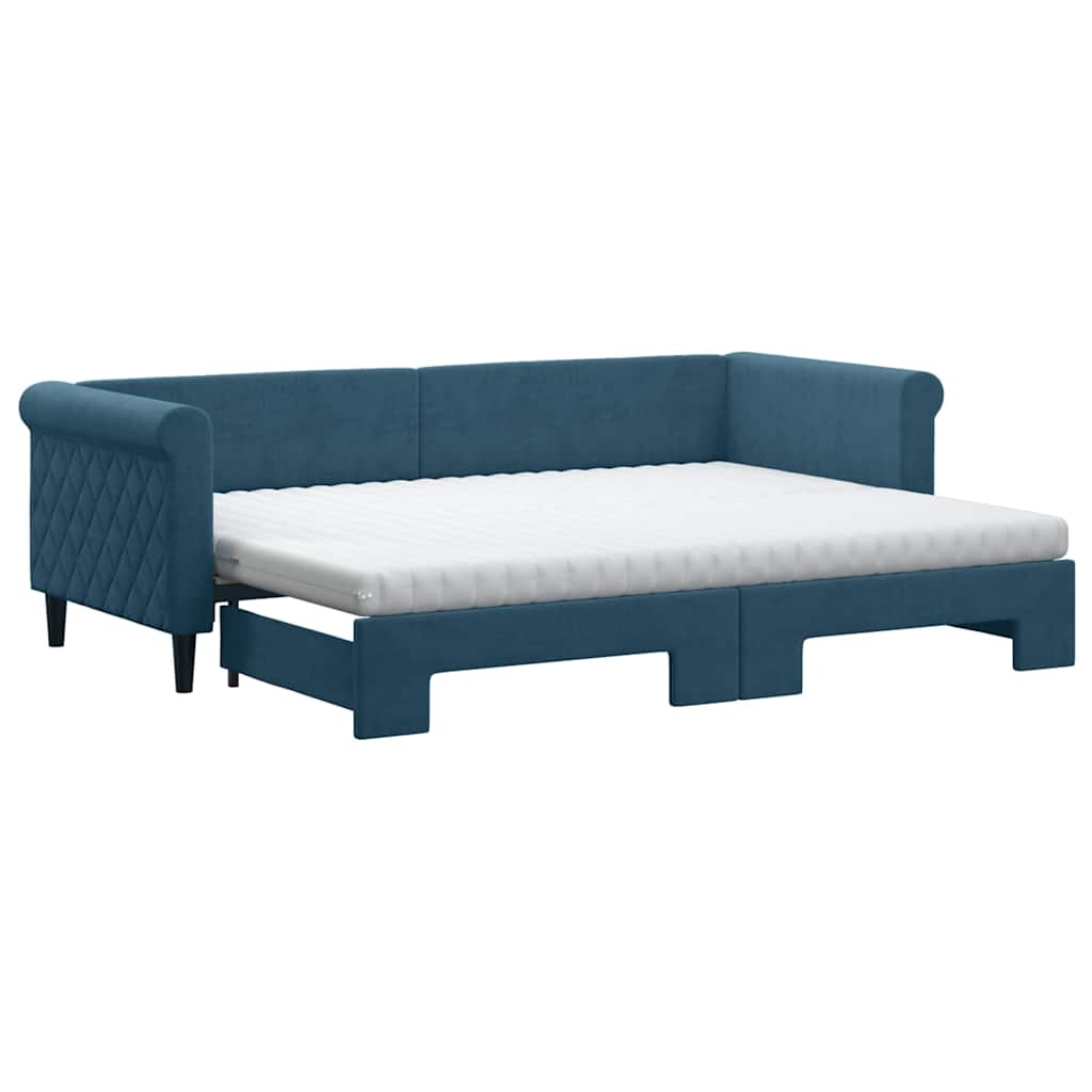 daybed med udtræk og madras 80x200 cm velour blå