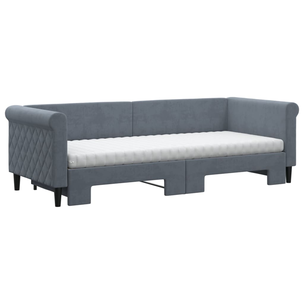 daybed med udtræk og madras 80x200 cm velour mørkegrå