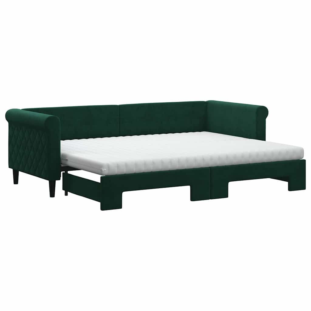 daybed med udtræk og madras 80x200 cm velour mørkegrøn