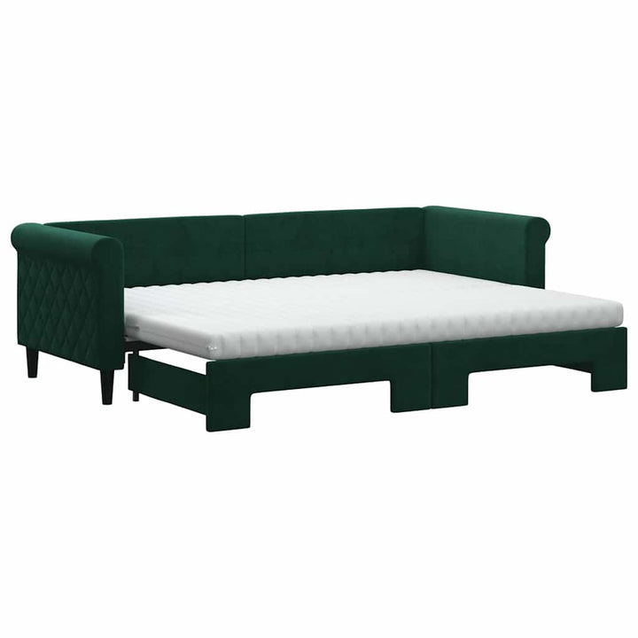 daybed med udtræk og madras 80x200 cm velour mørkegrøn