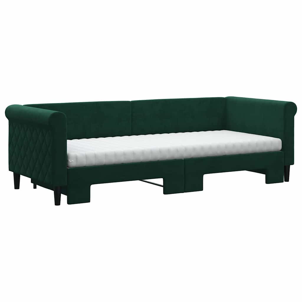 daybed med udtræk og madras 80x200 cm velour mørkegrøn