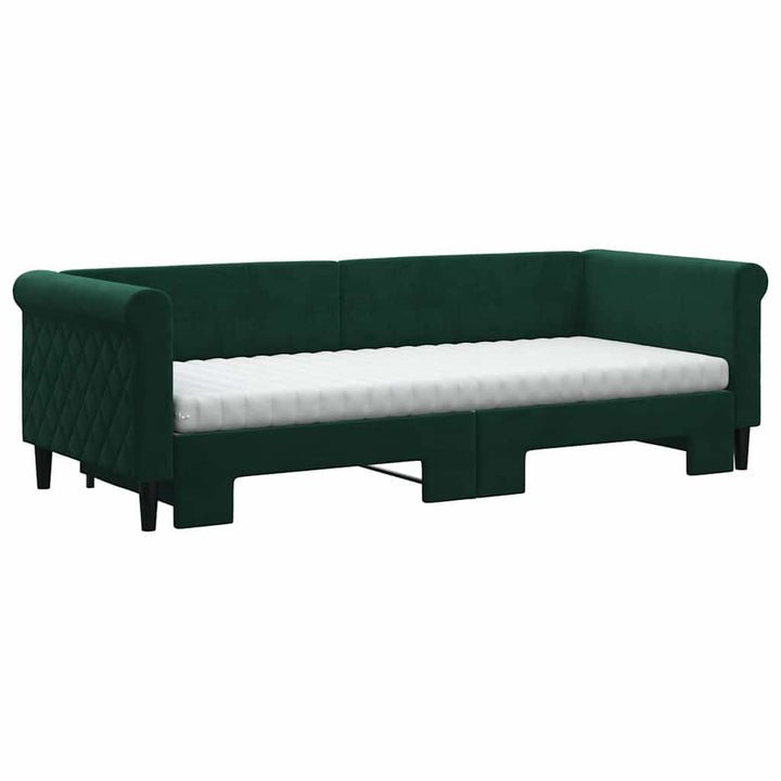 daybed med udtræk og madras 80x200 cm velour mørkegrøn