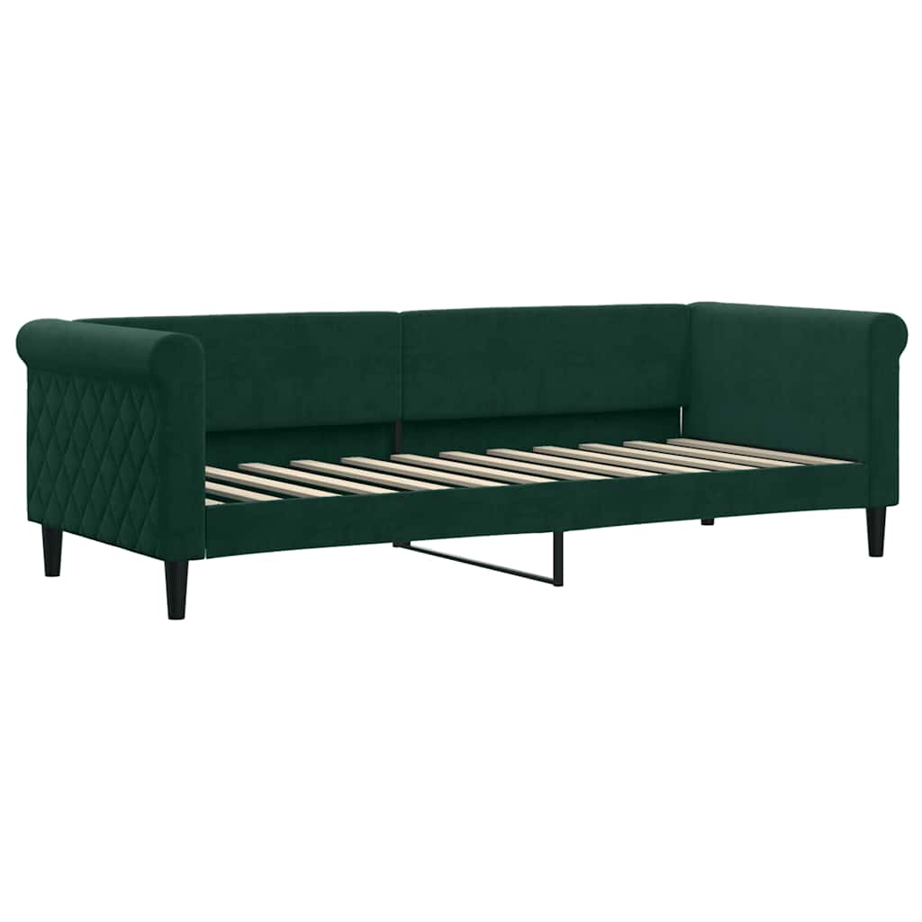 daybed med udtræk og madras 80x200 cm velour mørkegrøn