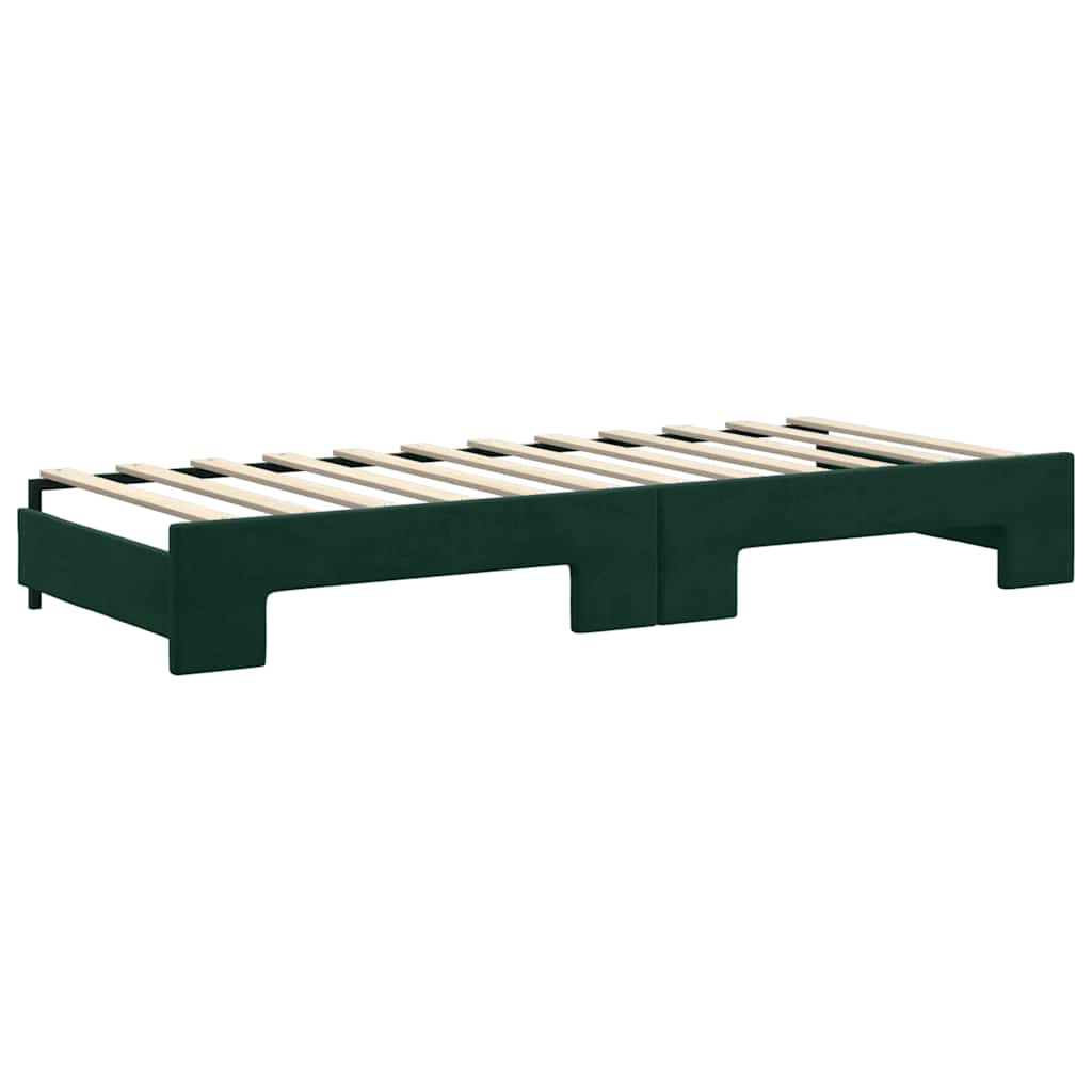 daybed med udtræk og madras 80x200 cm velour mørkegrøn