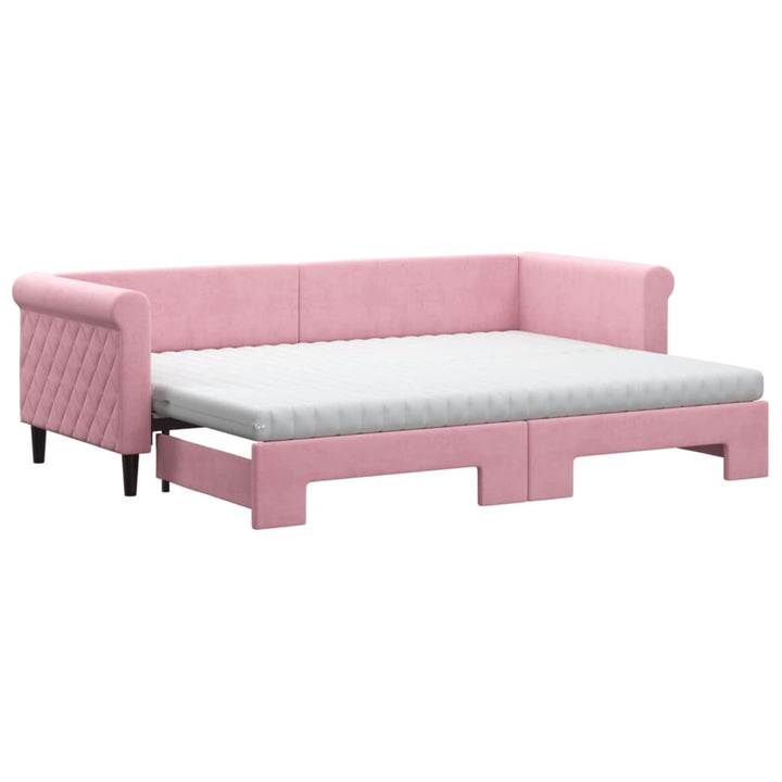 daybed med udtræk og madras 80x200 cm velour lyserød