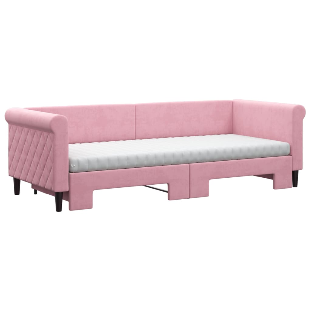daybed med udtræk og madras 80x200 cm velour lyserød