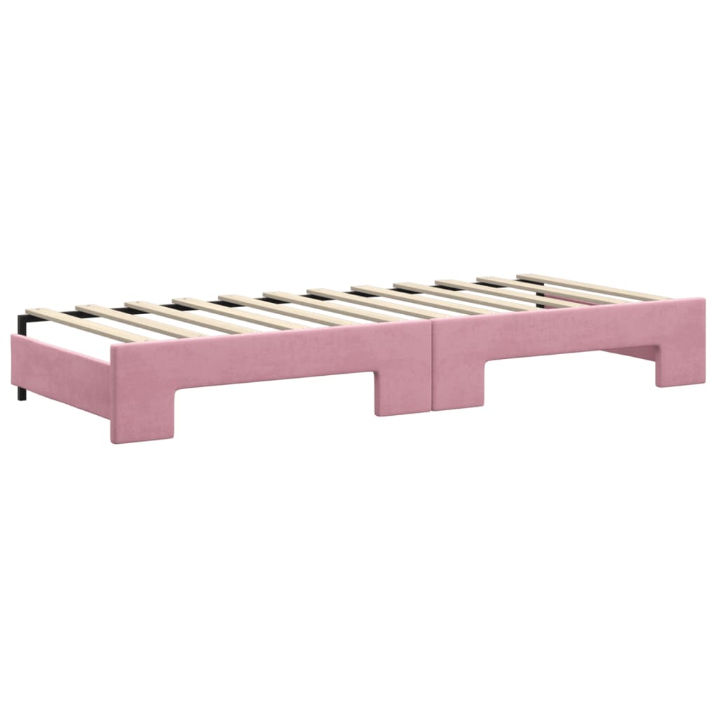 daybed med udtræk og madras 80x200 cm velour lyserød
