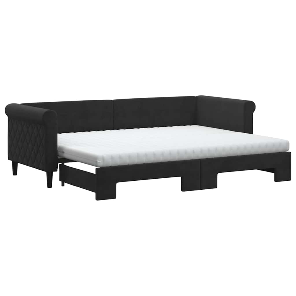 daybed med udtræk og madras 80x200 cm velour sort