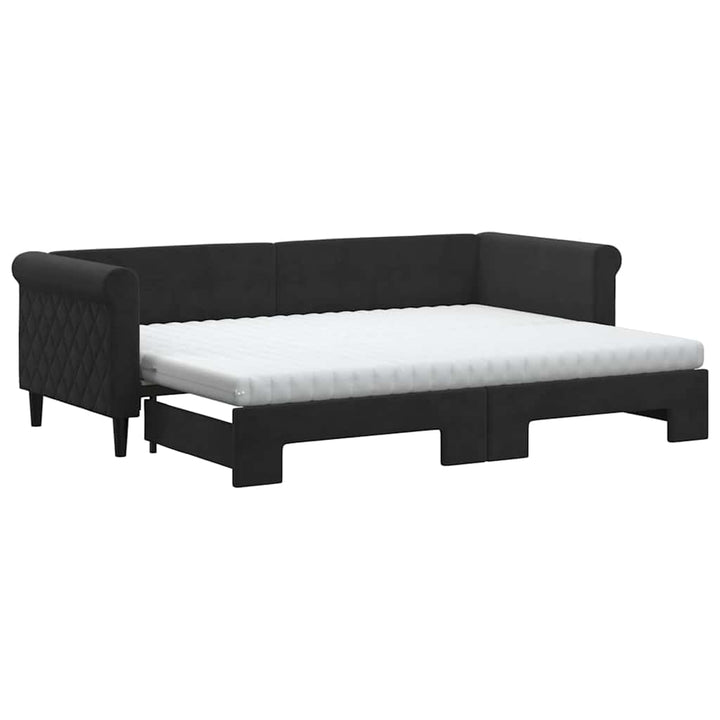 daybed med udtræk og madras 80x200 cm velour sort