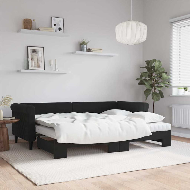 daybed med udtræk og madras 80x200 cm velour sort