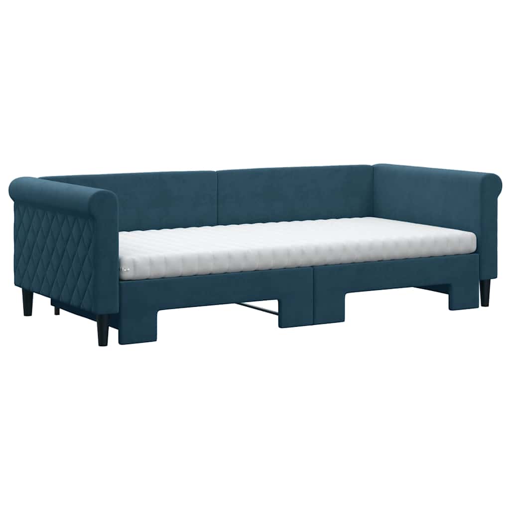 daybed med udtræk og madras 90x200 cm velour blå