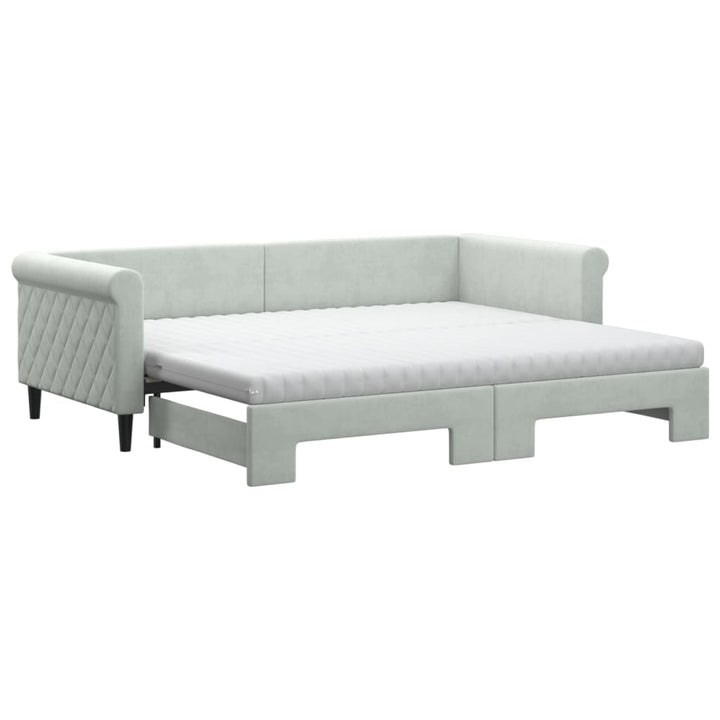 daybed med udtræk og madras 90x200 cm velour lysegrå