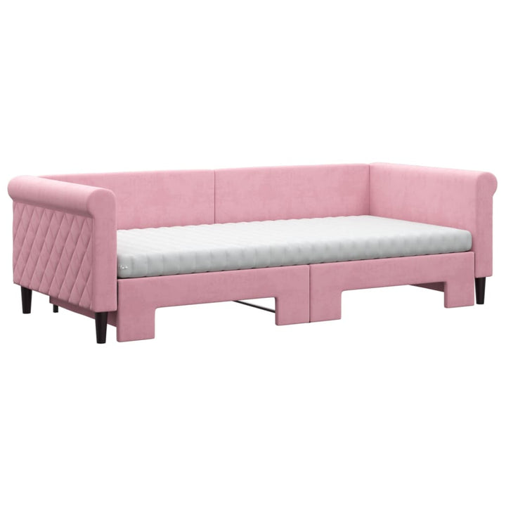 daybed med udtræk og madras 90x200 cm velour lyserød