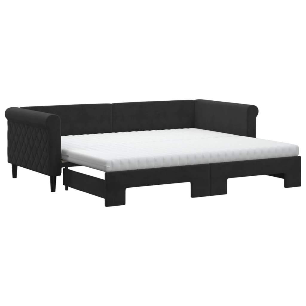 daybed med udtræk og madras 90x200 cm velour sort