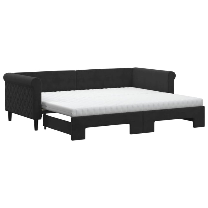 daybed med udtræk og madras 90x200 cm velour sort