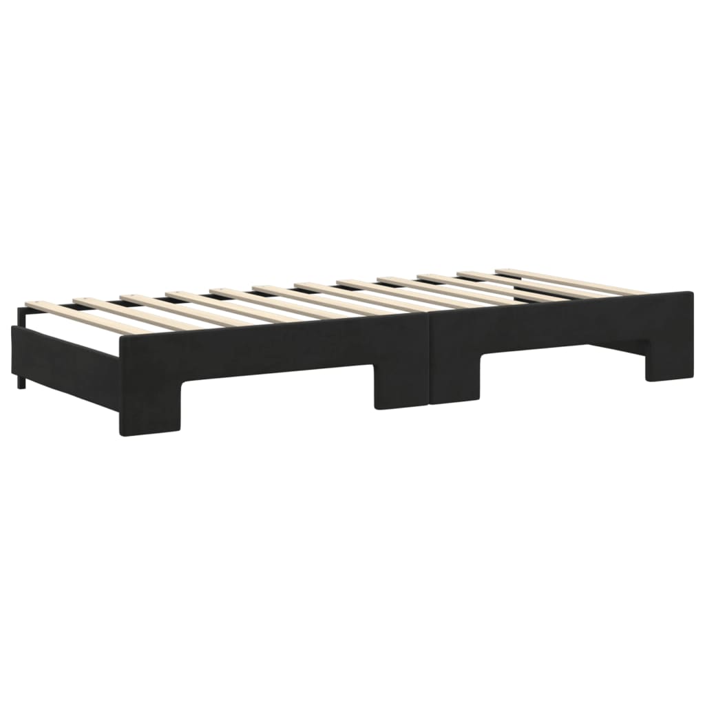 daybed med udtræk og madras 90x200 cm velour sort