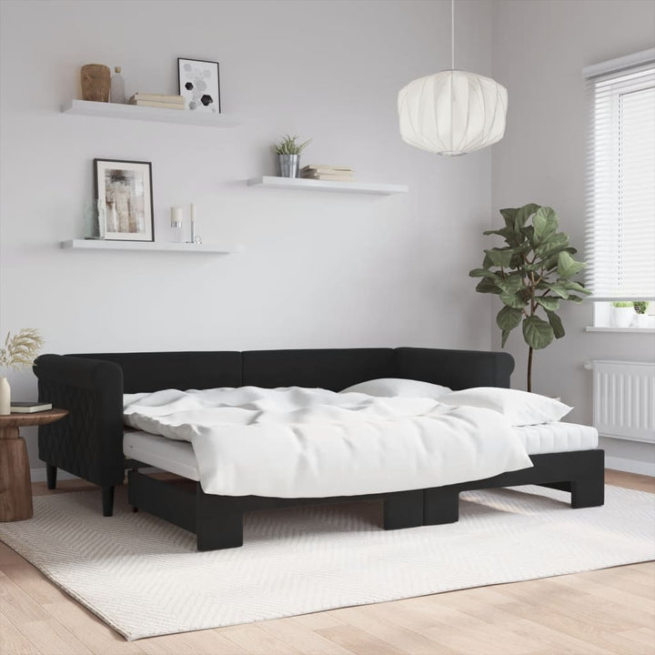 daybed med udtræk og madras 90x200 cm velour sort