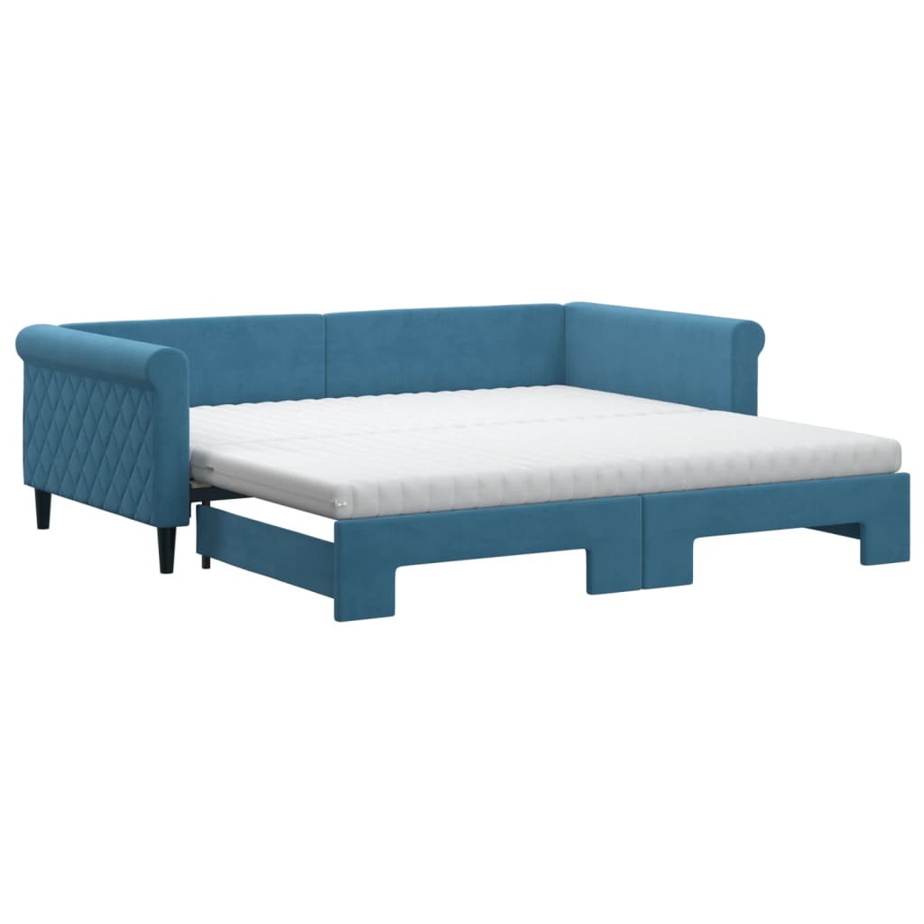 daybed med udtræk og madras 100x200 cm velour blå