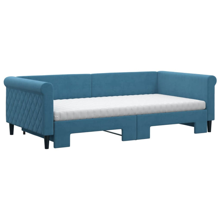 daybed med udtræk og madras 100x200 cm velour blå