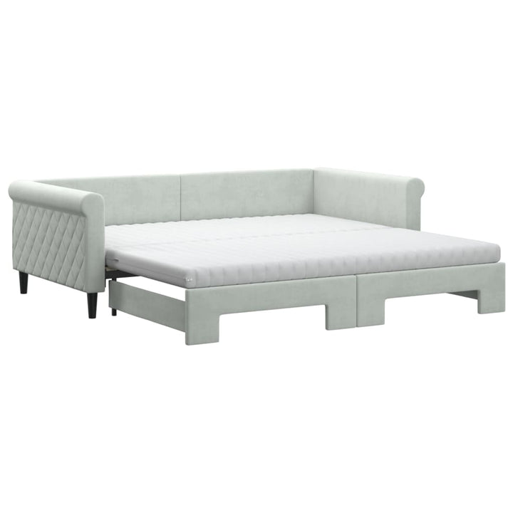 daybed med udtræk og madras 100x200 cm velour lysegrå