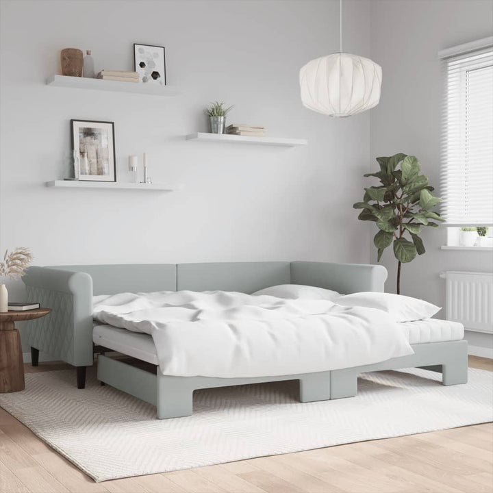 daybed med udtræk og madras 100x200 cm velour lysegrå