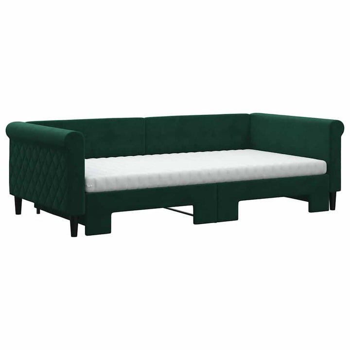 daybed med udtræk og madras 100x200 cm velour mørkegrøn