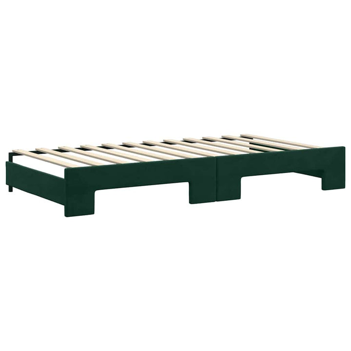 daybed med udtræk og madras 100x200 cm velour mørkegrøn
