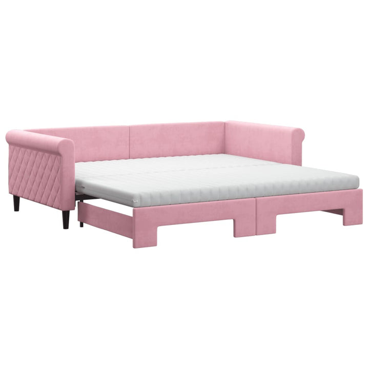 daybed med udtræk og madras 100x200 cm velour lyserød