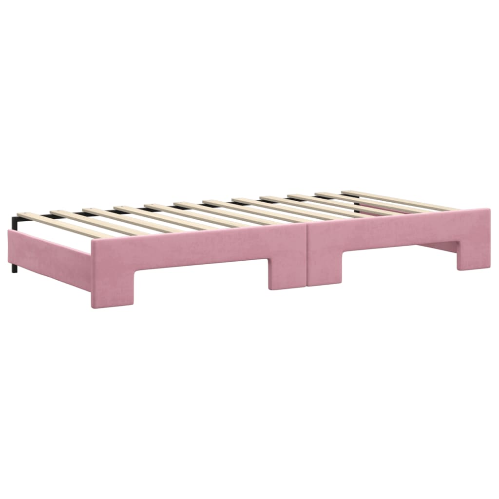 daybed med udtræk og madras 100x200 cm velour lyserød
