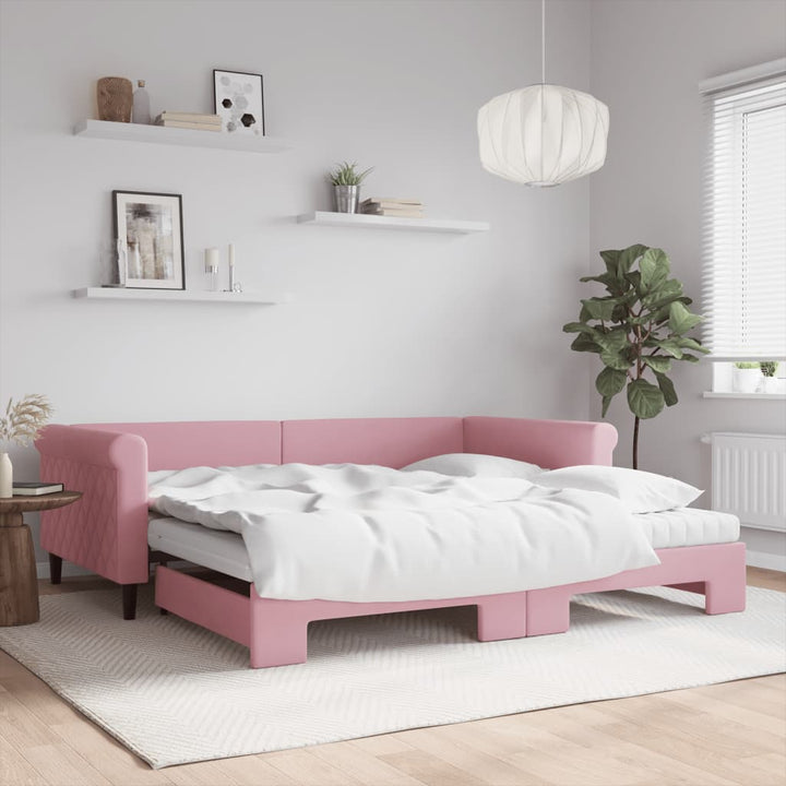 daybed med udtræk og madras 100x200 cm velour lyserød