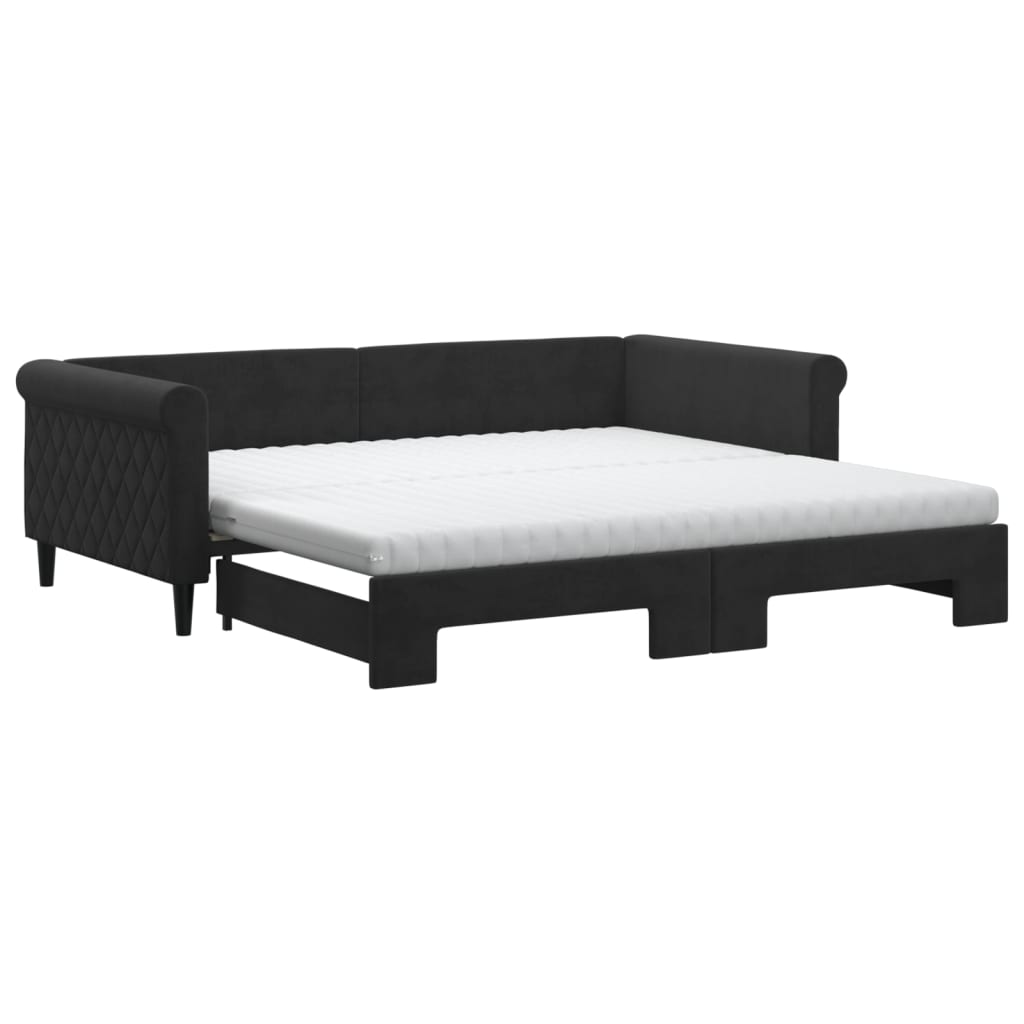 daybed med udtræk og madras 100x200 cm velour sort