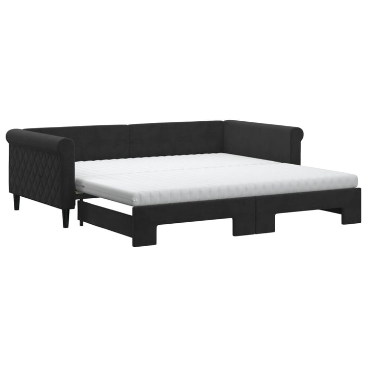 daybed med udtræk og madras 100x200 cm velour sort