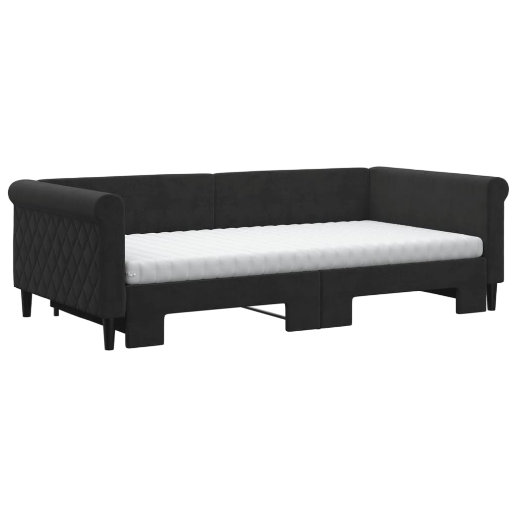 daybed med udtræk og madras 100x200 cm velour sort