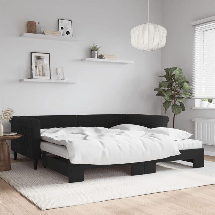 daybed med udtræk og madras 100x200 cm velour sort