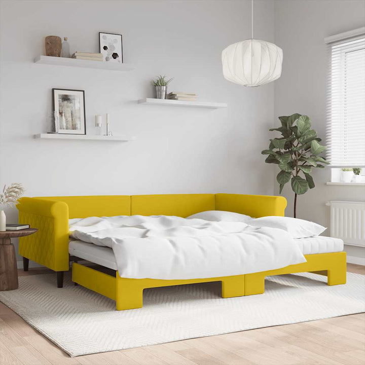 daybed med udtræk og madras 100x200 cm velour gul