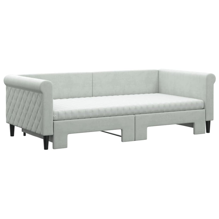 daybed med udtræk og madras 90x190 cm velour lysegrå