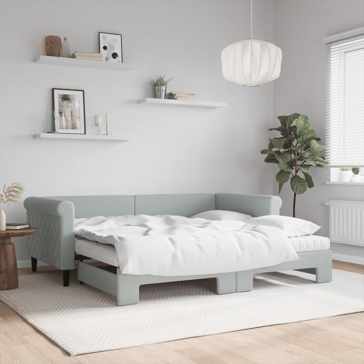 daybed med udtræk og madras 90x190 cm velour lysegrå