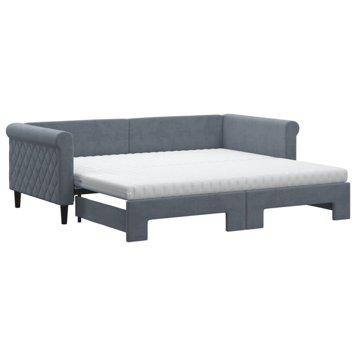 daybed med udtræk og madras 90x190 cm velour mørkegrå