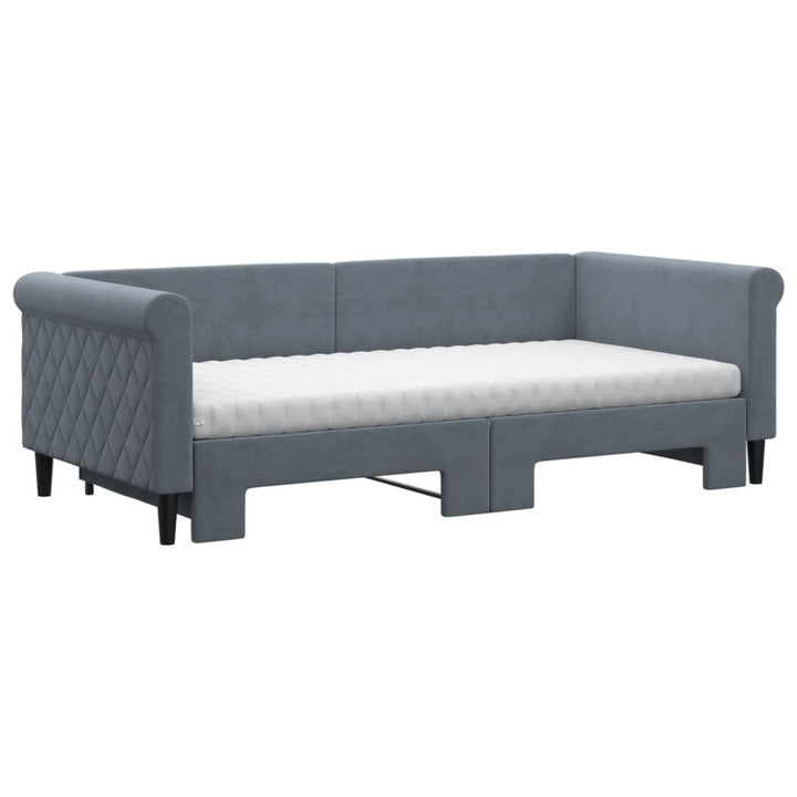 daybed med udtræk og madras 90x190 cm velour mørkegrå