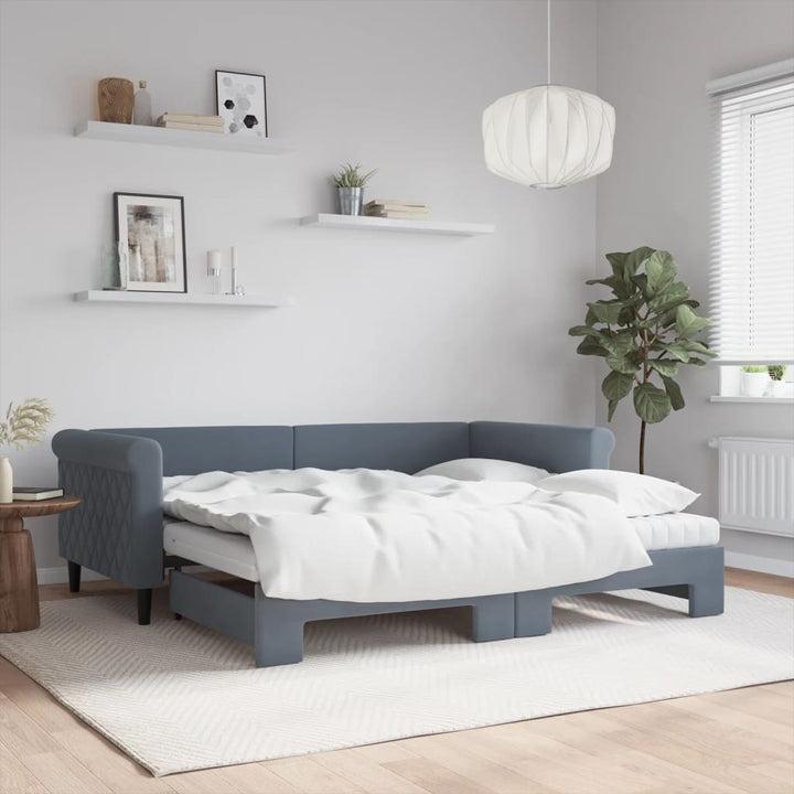 daybed med udtræk og madras 90x190 cm velour mørkegrå