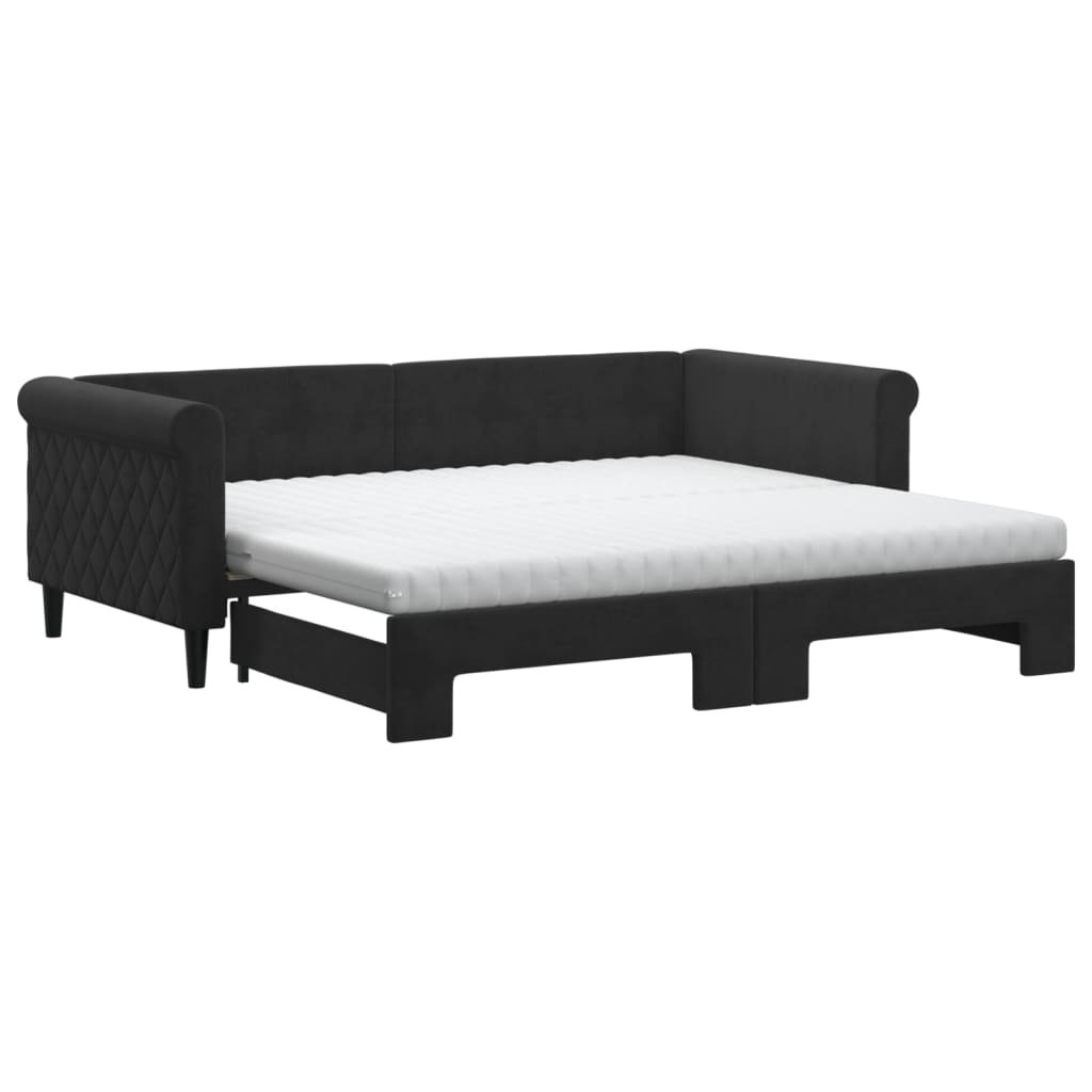 daybed med udtræk og madras 90x190 cm velour sort